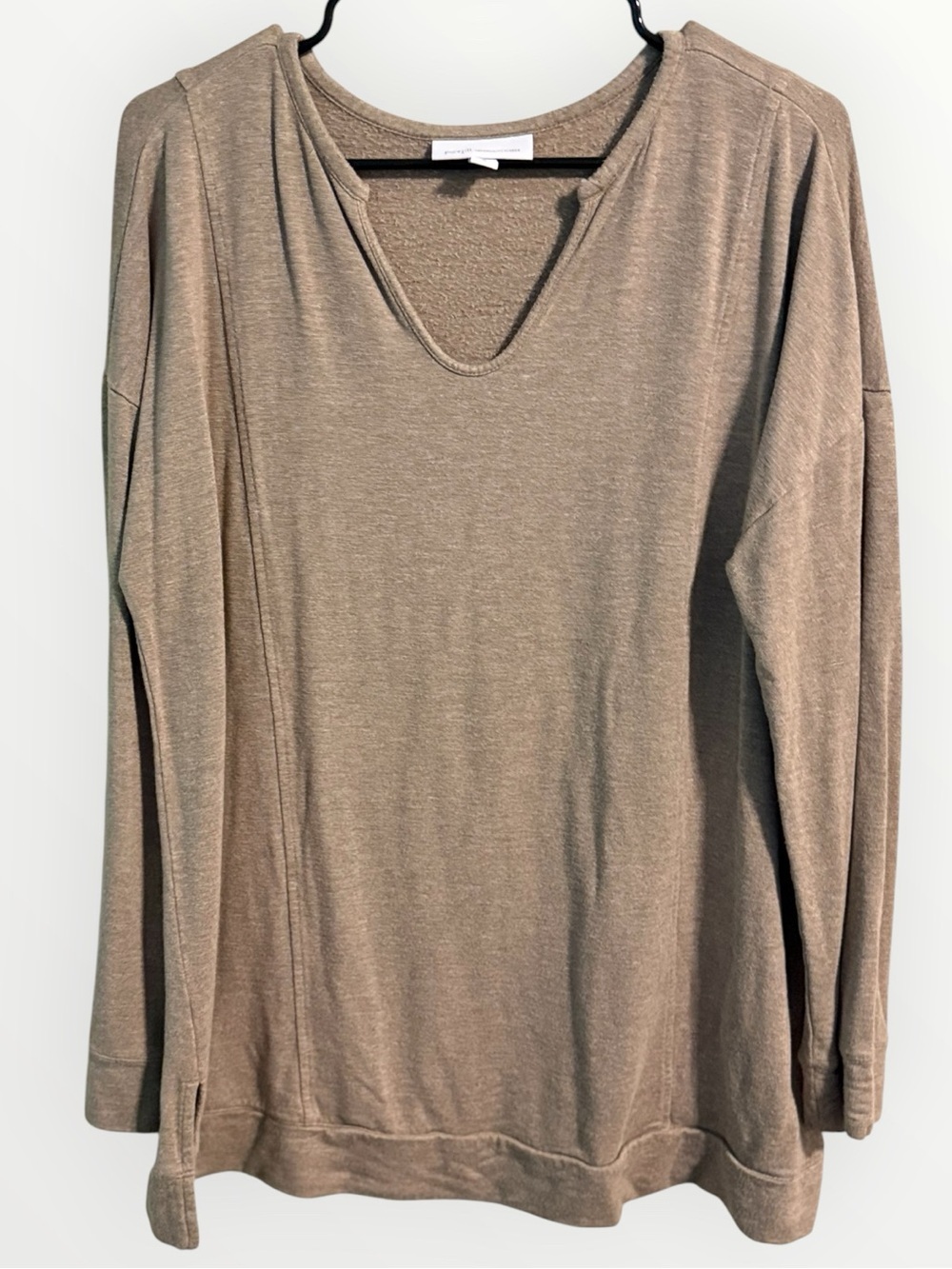 🌺Pure J. Jill Tranquility Fleece Relaxed V-Neck Long Sleeve Sweatshirt - Taupe